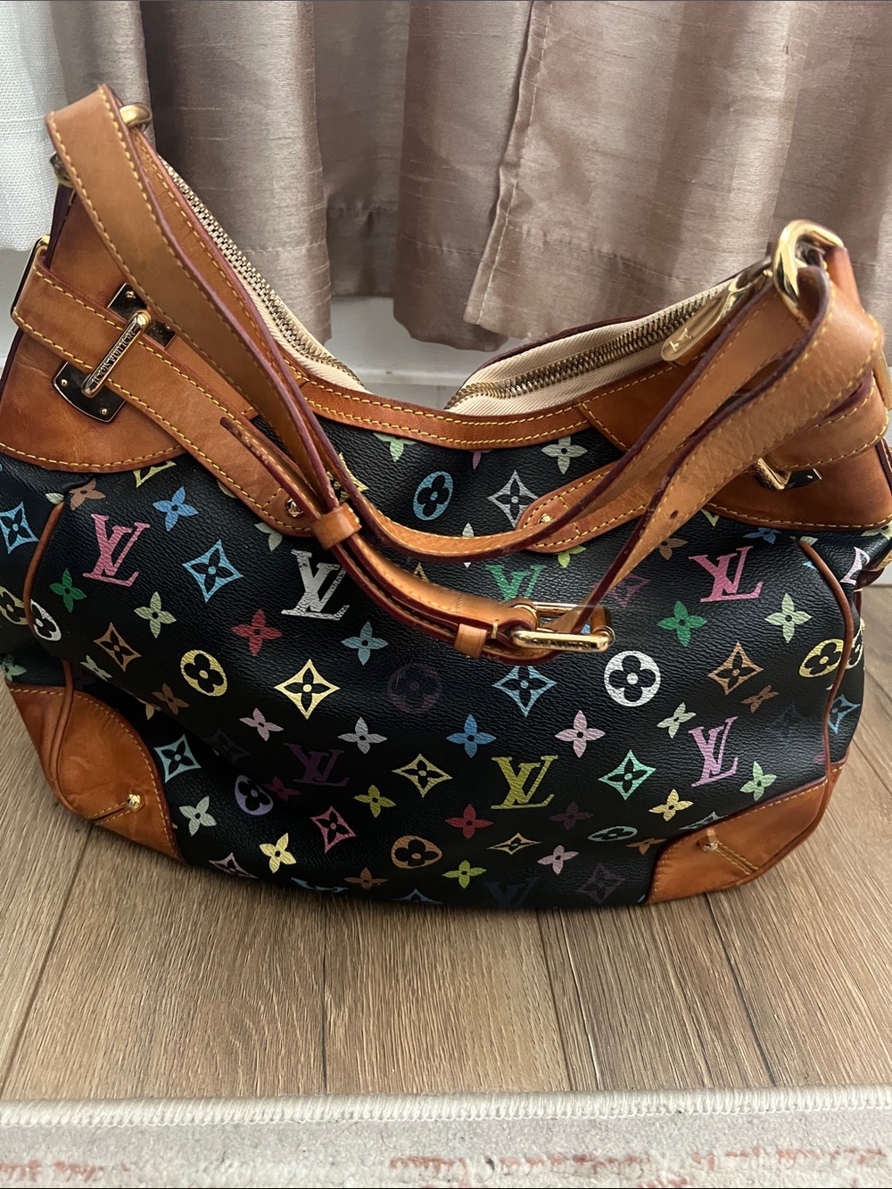 Louis Vuitton Multicolor Monogram Black Canvas Shoulder Bag with Tan Trim - Picture 2 of 4